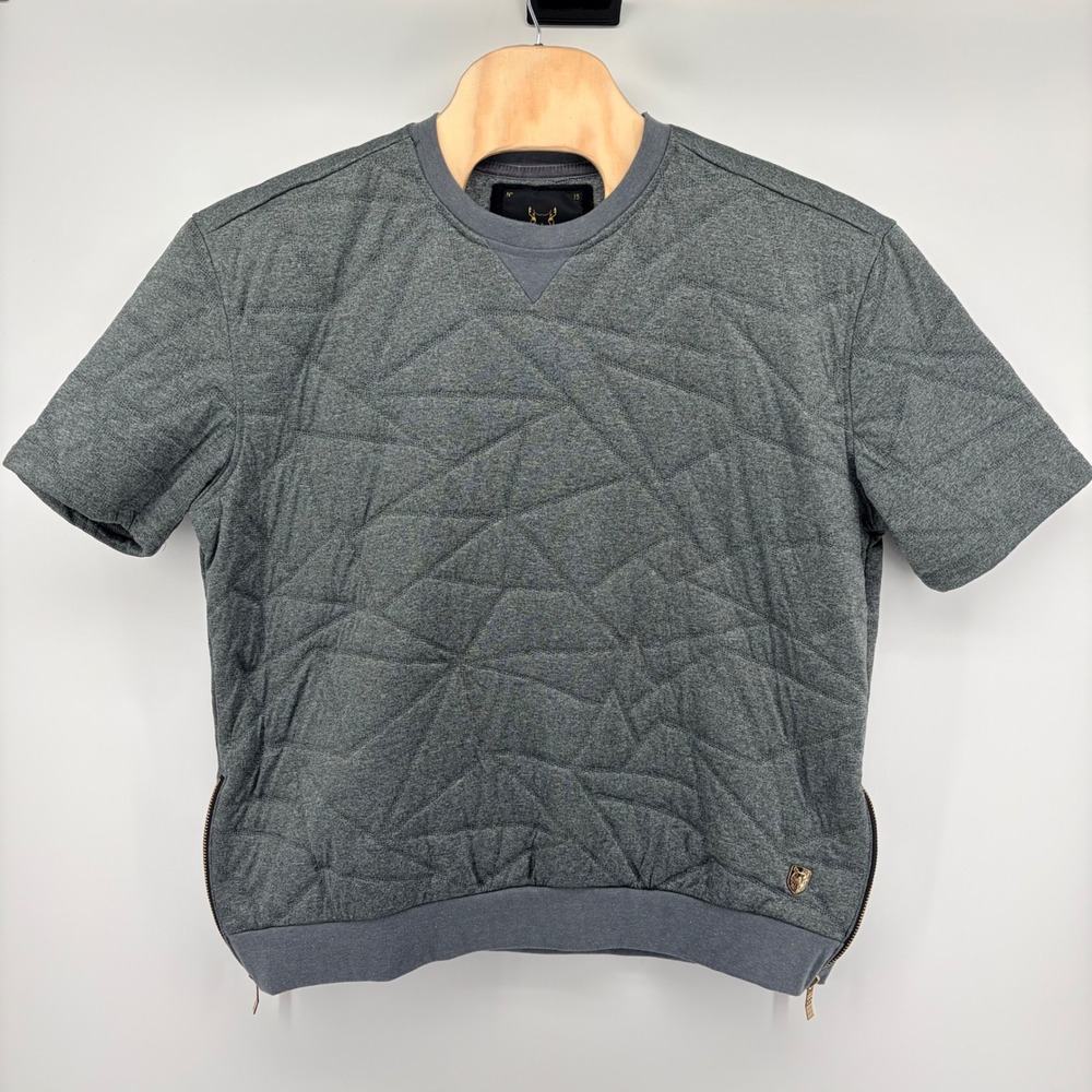 Ecko Premio Quilted Short Sleeve Sweatshirt Grey Side Zip Streetwear Mens XXL
